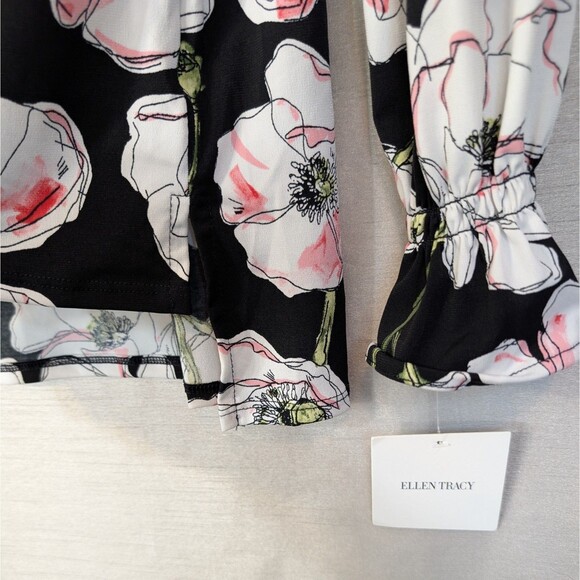 Ellen Tracy Women's Size SMALL Floral Blouse Ruffled Long Sleeve Elegant Top NEW - Picture 9 of 15